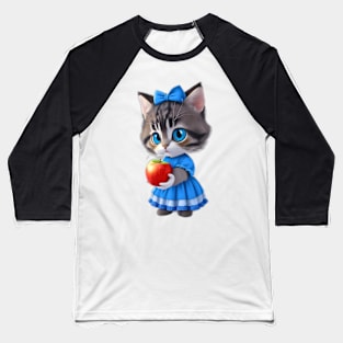 Kitten in dress holding an apple Baseball T-Shirt